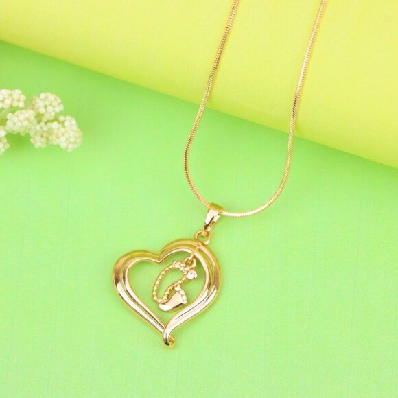 "Rose Gold Heart Pendant with Baby Footprint Charm – Elegant Look, XPPT1199 - Picture 4 of 13